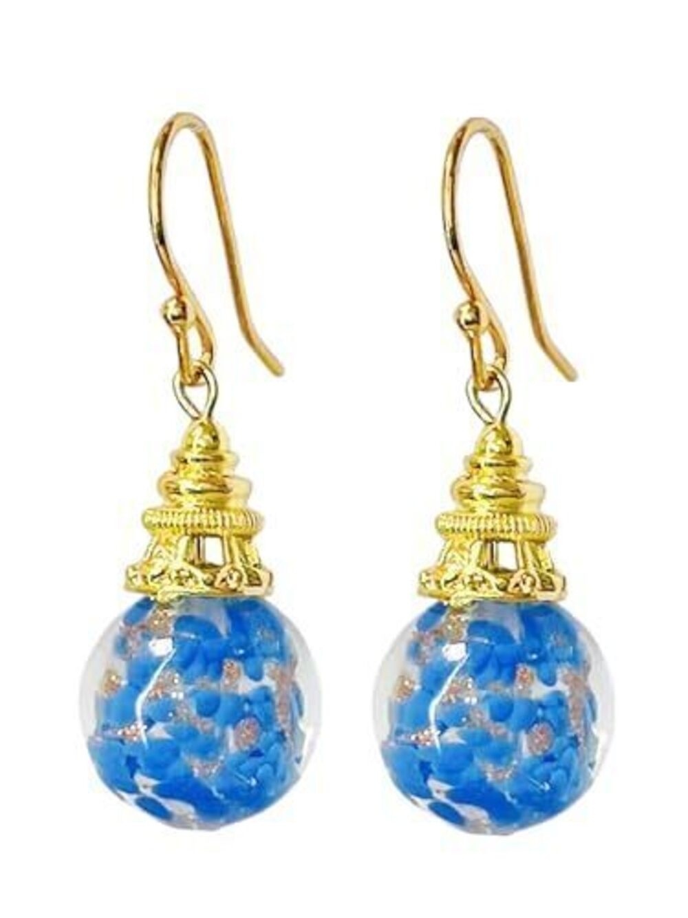 7259 Multicolored Murano Style Glass Earrings with 18k Gold Sparkles